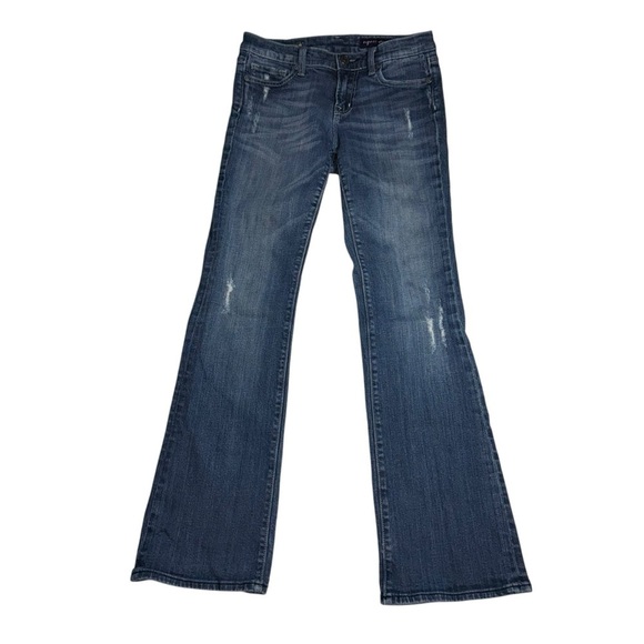 Vigoss JR Women’s Jeans Size 5 Blue Bootcut Distressed Lowrise Faded Whiskering - Picture 2 of 8
